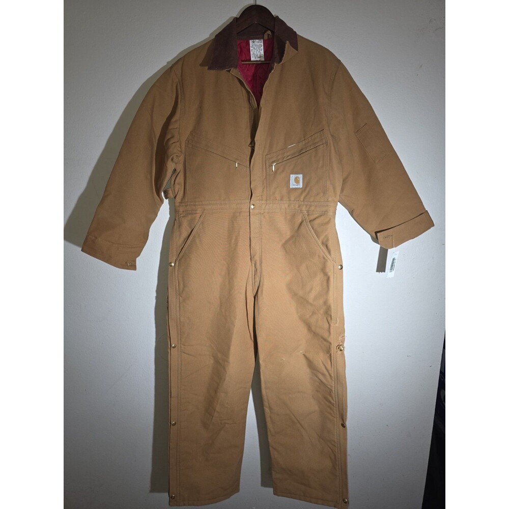 Vintage Carhartt Insulated Tan & Brown Workwear Jumpsuit ( SMALL TEARS SEE PICS)